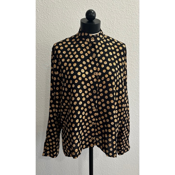 Orvis Tops - Orvis Women’s Printed Button Down Shirt Size Medium Vintage Rayon Mock Neck